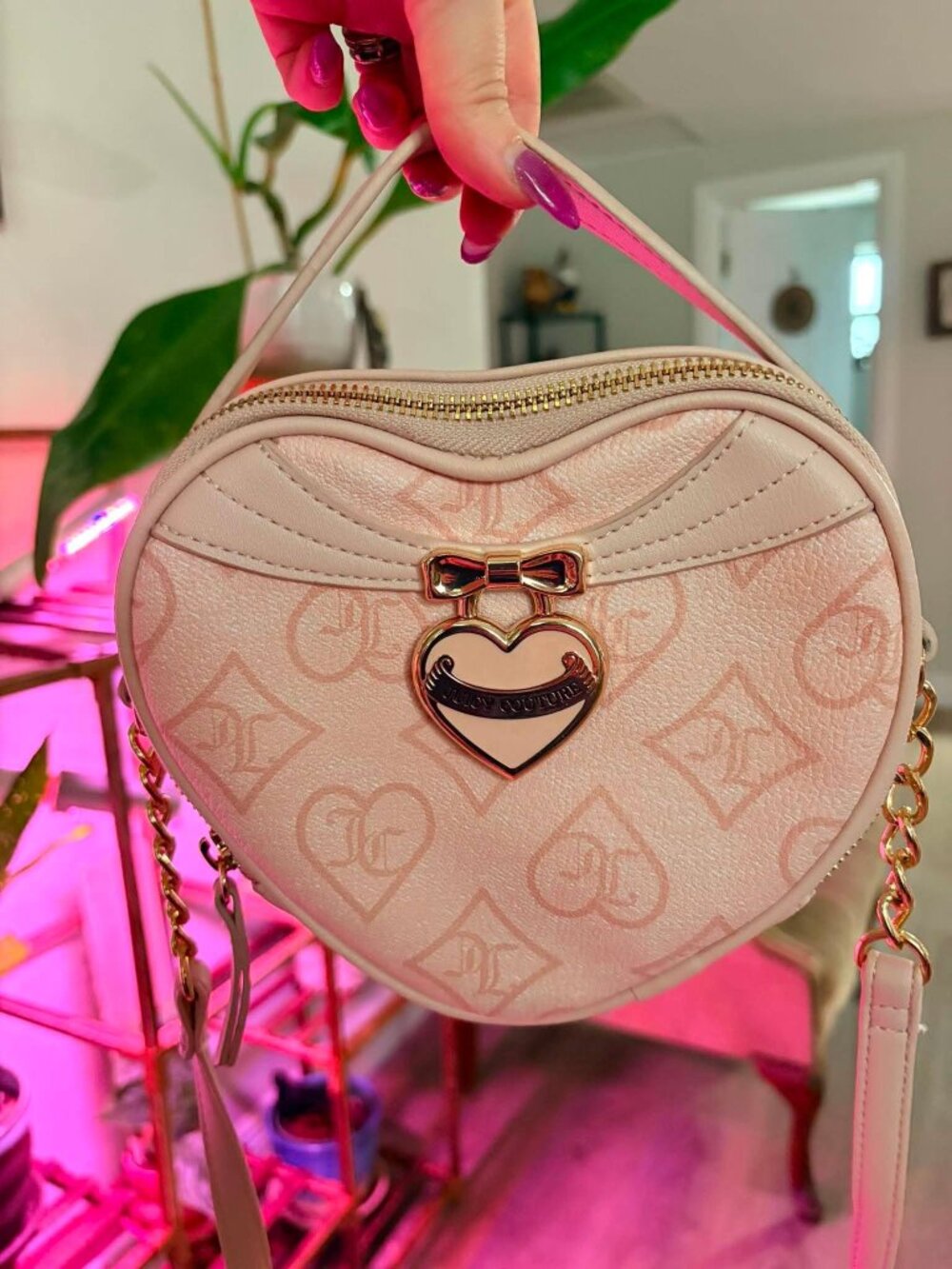 Juicy Couture Heart Crossbody Bag Blush Pink Gold Charm Coquette Y2K